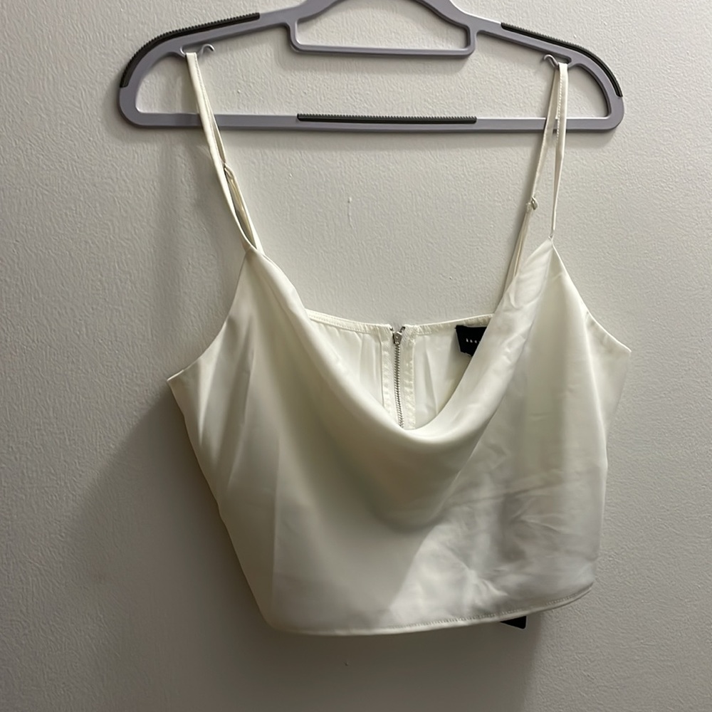 Know one cares draped neck cropped cami in white